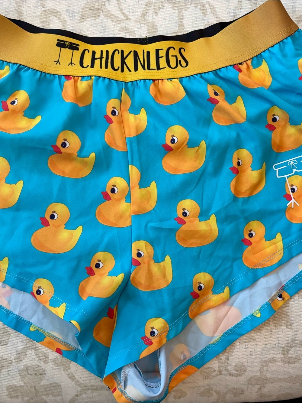 Chicknlegs Men's Blue Athletic Shorts with Yellow Duck Print